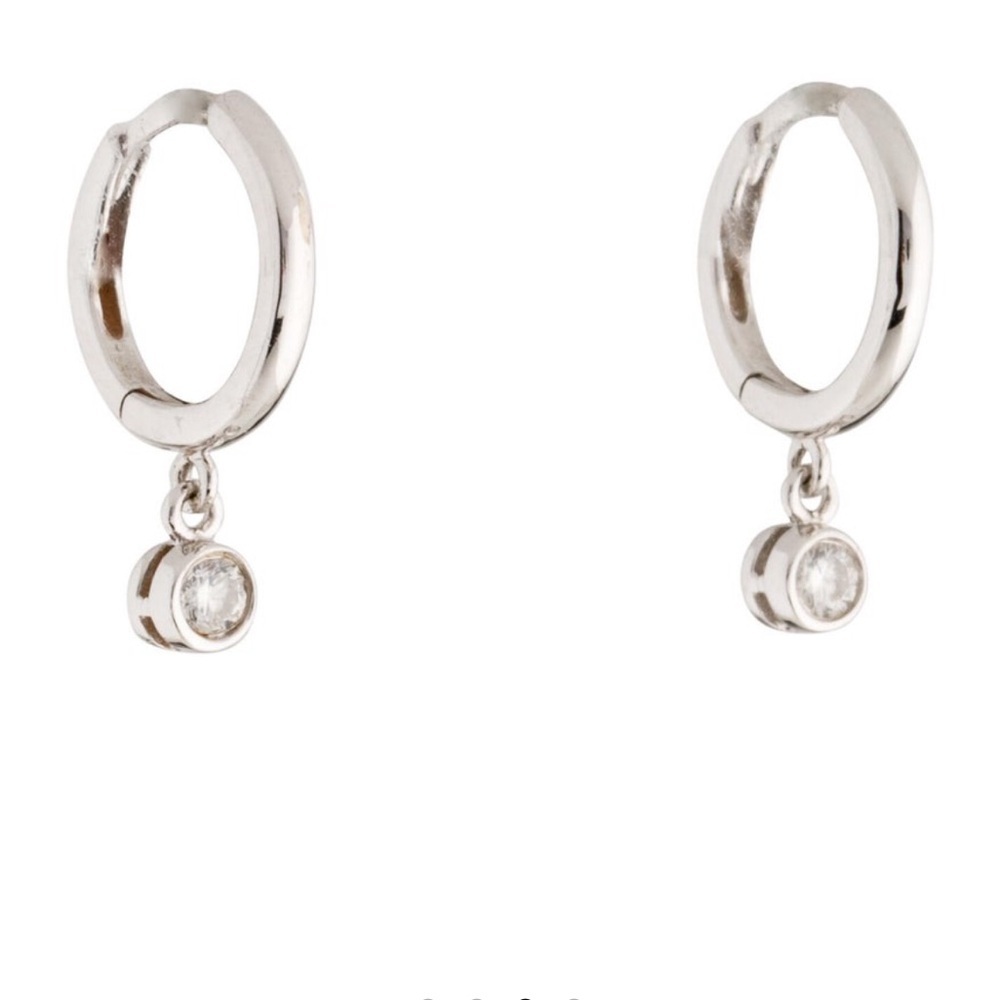 14k .12ctw Diamond Huggie Earrings in Rhodium Plated White Gold - Excellent Cond